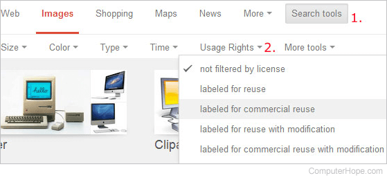 Google Image with usage rights search