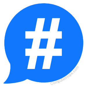 Hashtag inside of speech bubble.