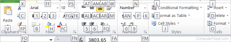 Excel home tab keyboard shortcuts