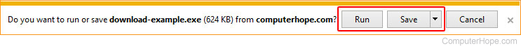 Prompt to save or run a download in Internet Explorer.