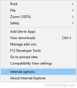 Internet Options selector.