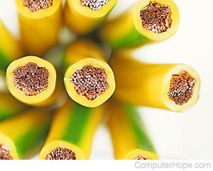 Cross section of an insulated around wires.