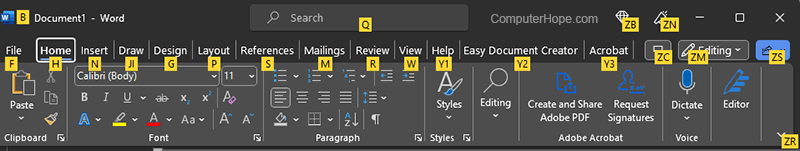 Microsoft Word Ribbon - Home tab