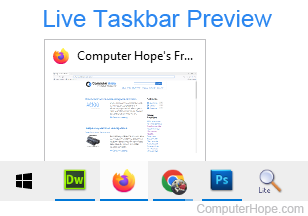 Live taskbar preview in Windows.