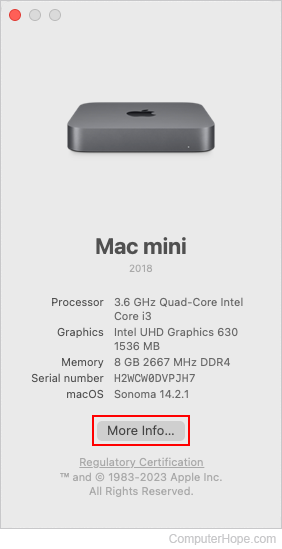About This Mac More Info button.