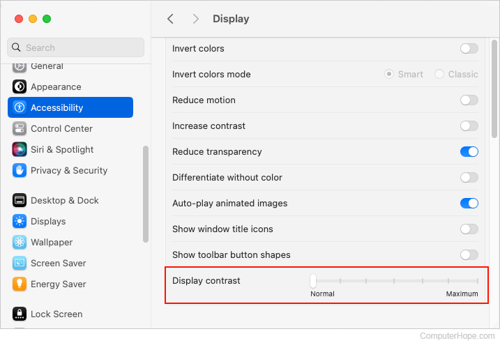 Adjusting the contrast in macOS.