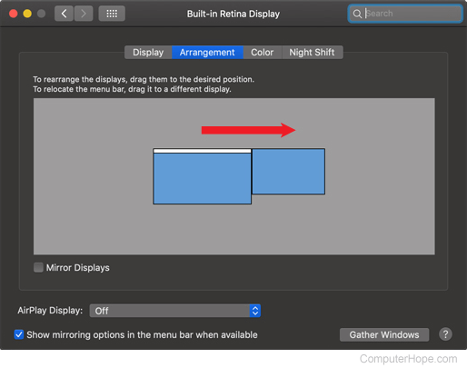 Selector to change the primary monitor in macOS.