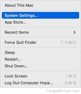 System Settings selector in macOS.