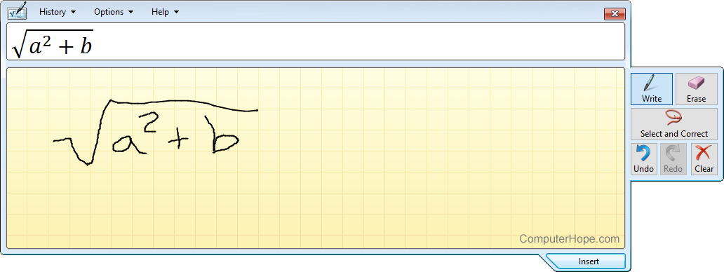 Math Input Panel in Microsoft Windows 10.