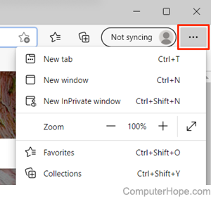 Microsoft Edge settings menu