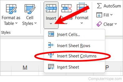 Insert a column in Microsoft Excel 365.