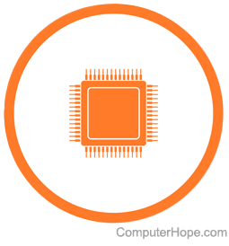 Orange computer chip in a circle.