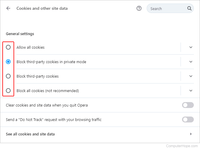 Opera cookie permission settings