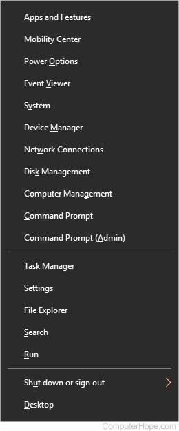 Power user tasks menu