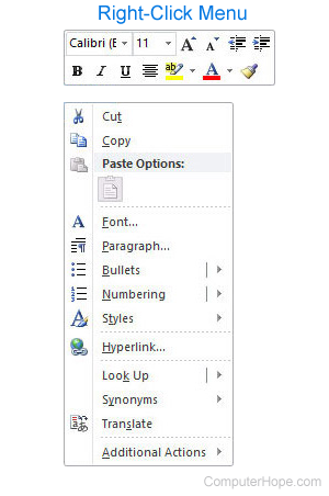 Right-click menu