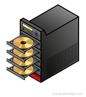 Multiple CD-ROM (Compact Disc Read-Only Memory) ripper/burner illustration