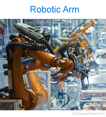 Robotic arm in a car assembly plant