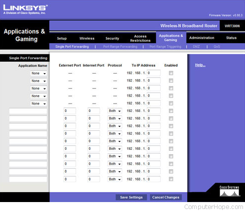 Linksys single port forwarding setup