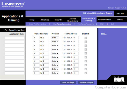 Linksys port range forward setup