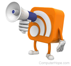 RSS icon with arms and legs, holding a megaphone