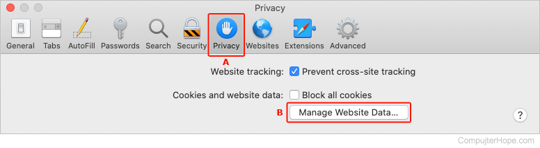 Manage website data in Safari.