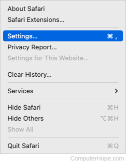 Safari Settings selector.