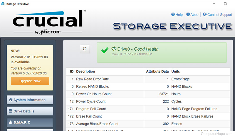 Crucial SMART hard drive information