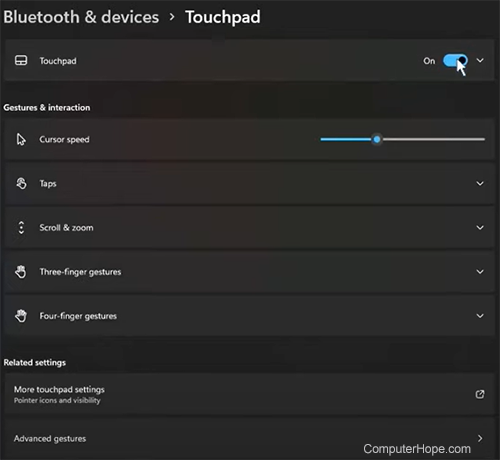 Windows 11 touchpad settings.