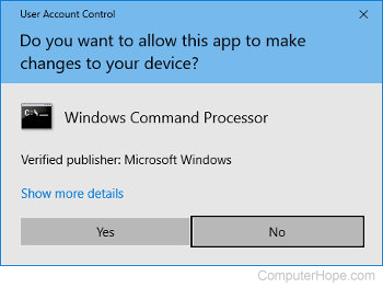 UAC or User Account Control dialog box