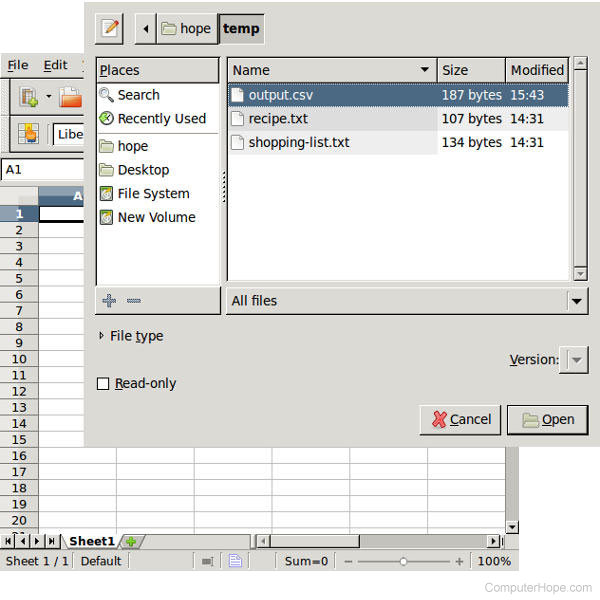 Opening a CSV file in LibreOffice Calc