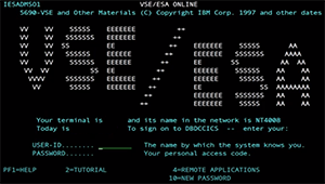 VSE/ESA log in screen