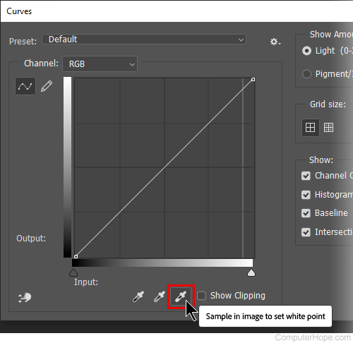 Where to select white balance in Photoshop.