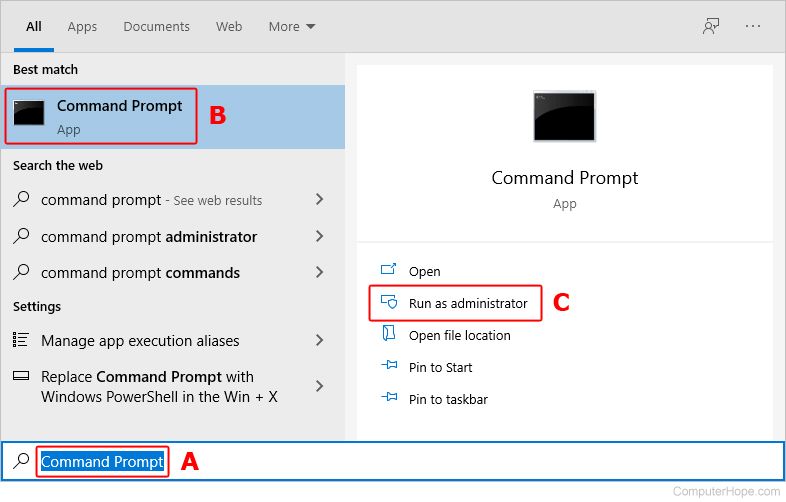 Accessing an elevated Command Prompt.