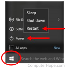 Windows 10 Restart option