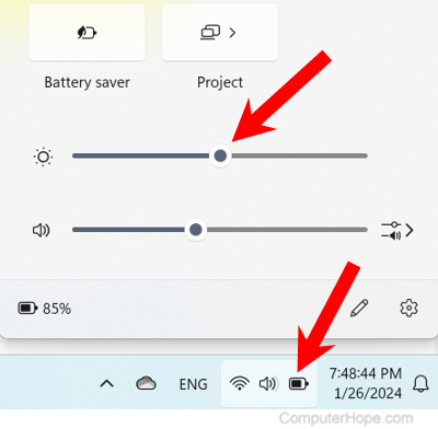 Brightness setting slider in Windows 11.