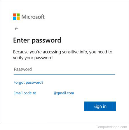 Form to enter current Windows password.