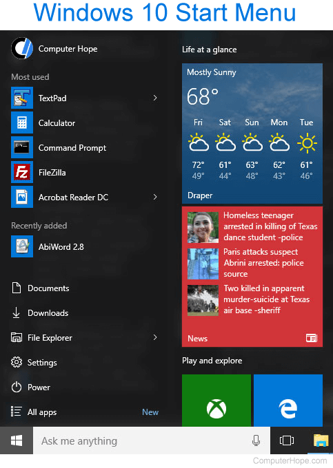 Windows 10 Start menu