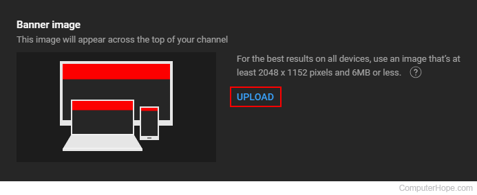 Uploading a banner image to YouTube Studio.